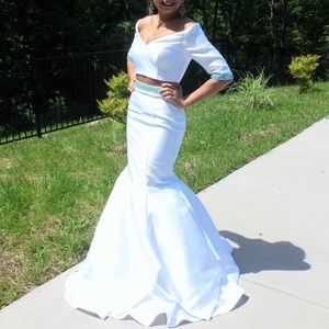 White, fitted mermaid, 2-piece, turquoise beading